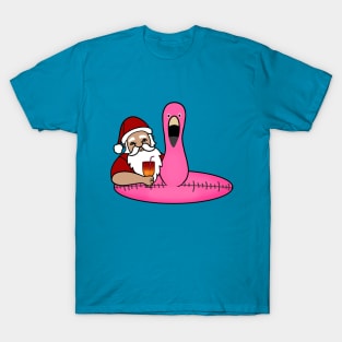 Funny Santa on Vacation, Xmas Flamingo Tropical T-Shirt